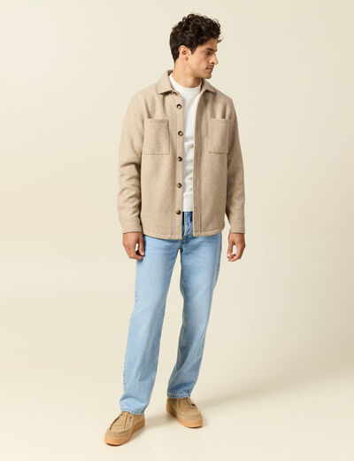 Pull col rond manches longues ecru homme