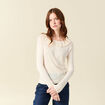 Pull col rond &agrave; volants manches longues ivoire femme