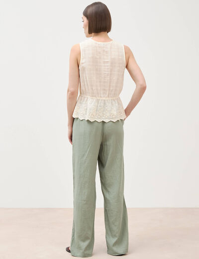 Pantalon standard fluide vert kaki femme