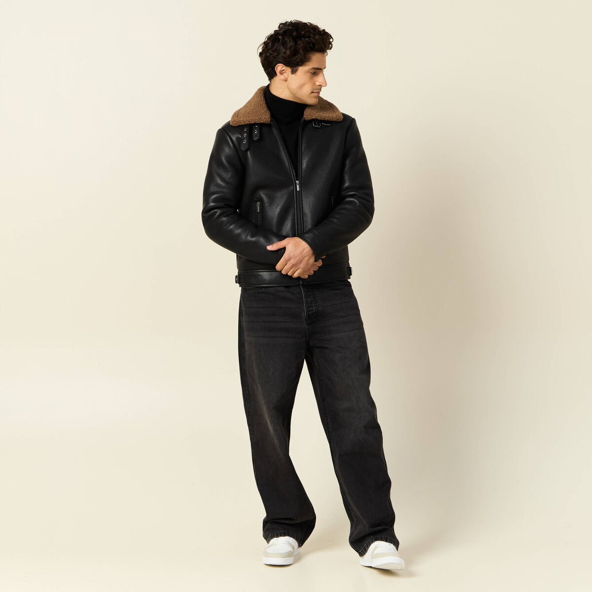 Blouson aviateur simili cuir noir homme