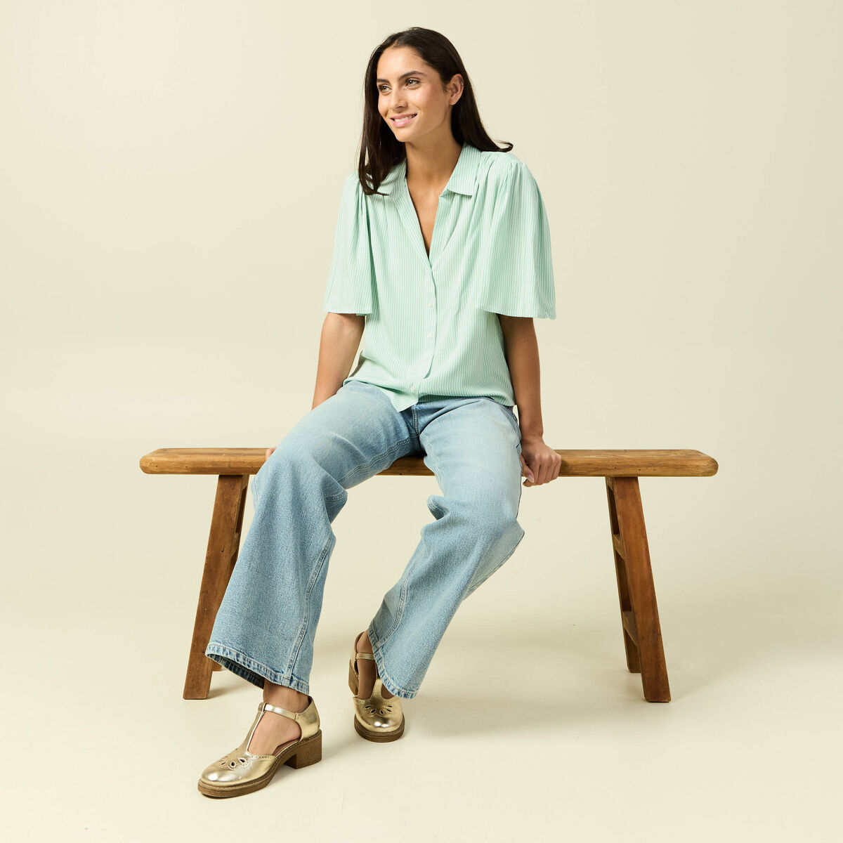 Chemise manches courtes vert pastel femme