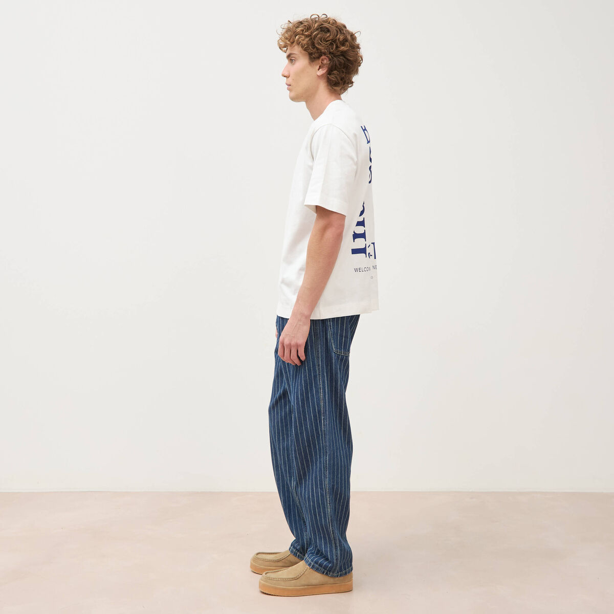 T-shirt ample col rond manches courtes ecru homme