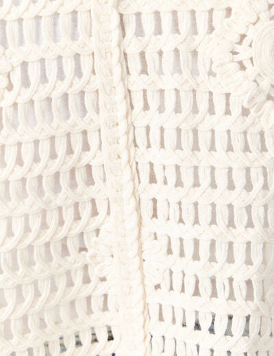 Gilet manches 3/4 ajouré ecru femme