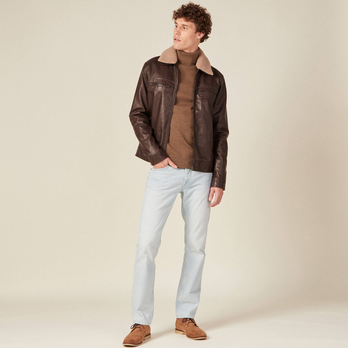 Blouson droit col aviateur marron homme