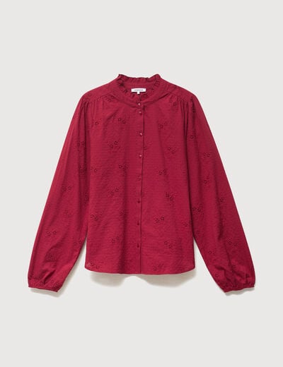 Chemise ample en coton manches longues bordeaux femme