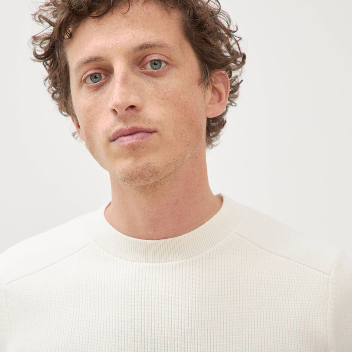 Pull manches longues col rond ecru homme