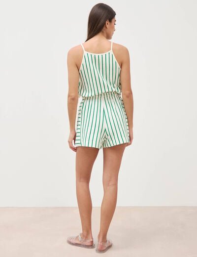 Short taille haute en maille ray&eacute;e vert femme