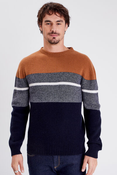 Pull manches longues marron homme