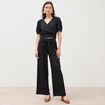 Blouse cropped manches courtes noir femme