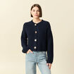Gilet droit court manches longues bleu marine femme