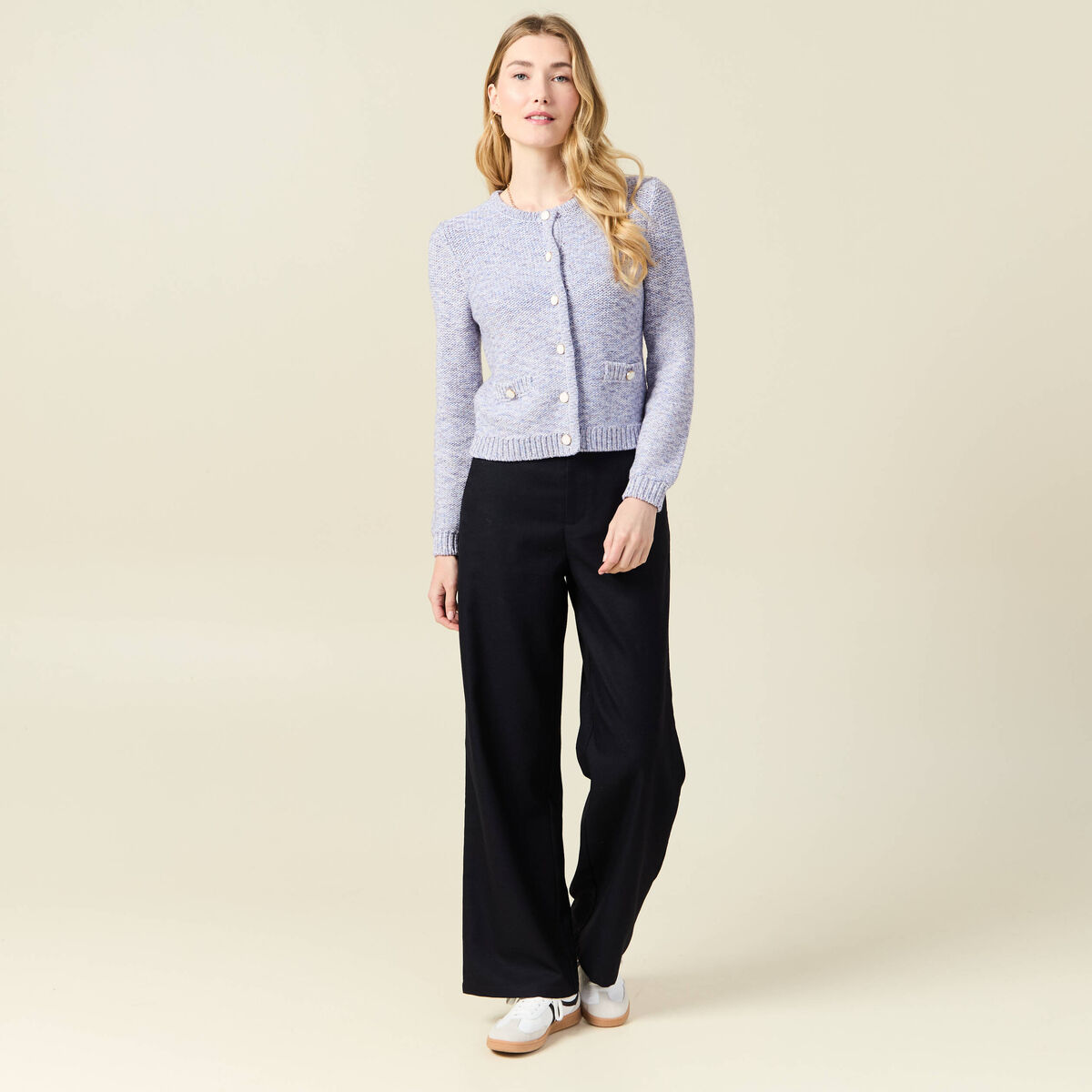 Gilet manches longues col rond bleu marine femme