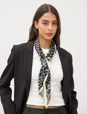 Foulard satin&eacute; noir femme