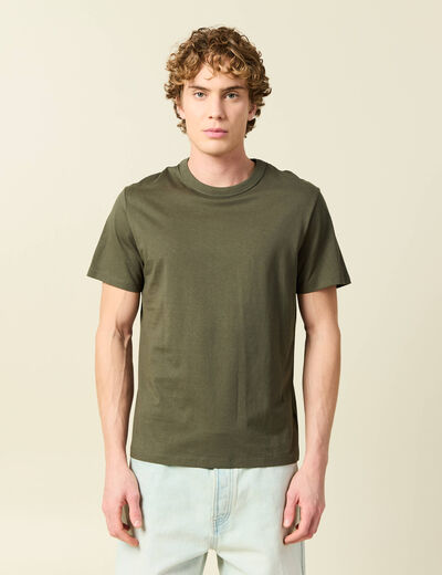 T-shirt en coton manches courtes vert fonc&eacute; homme