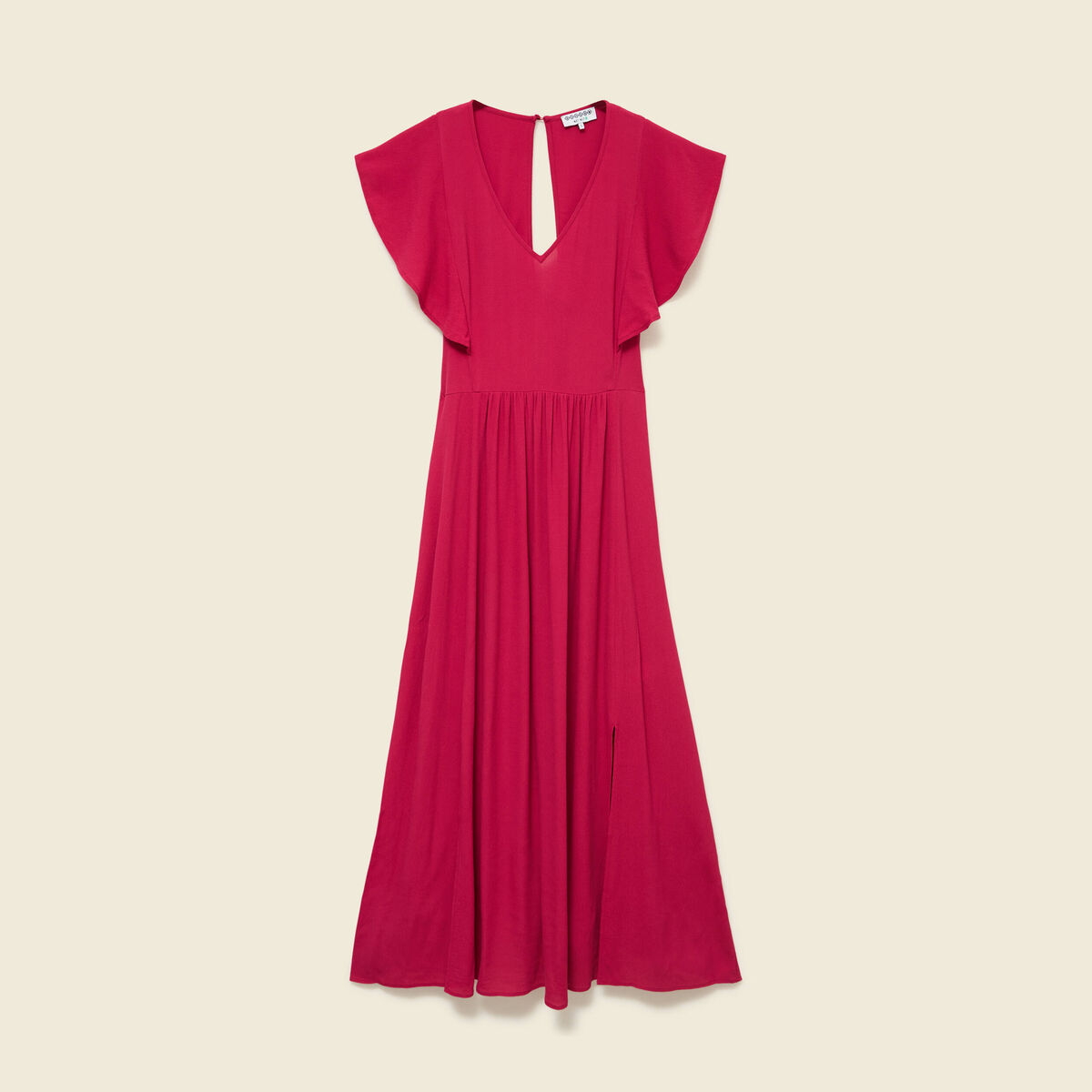 Robe fluide col v manches courtes rouge clair femme