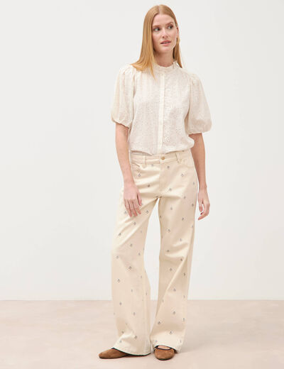Chemise en coton manches coude creme femme