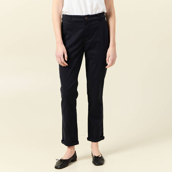 Pantalon chino cigarette bleu foncé femme