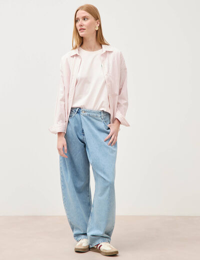Jeans wide leg cropped taille bascul&eacute;e bleu ciel femme