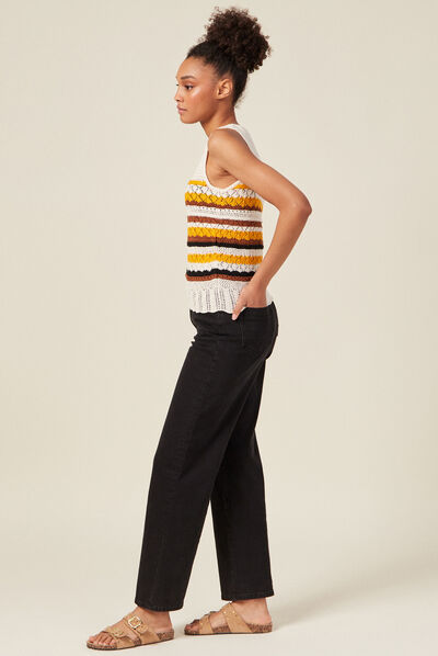 Pull sans manches crochet creme femme