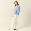 Blouse manches longues brodée bleu ciel femme