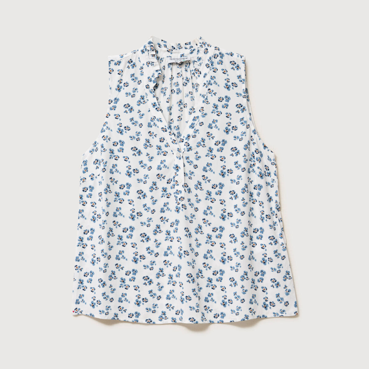 Top sans manches col v fluide ecru femme