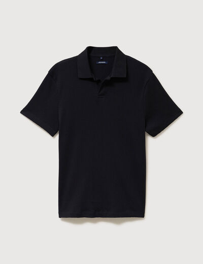 Polo ample col cubain manches courtes noir homme