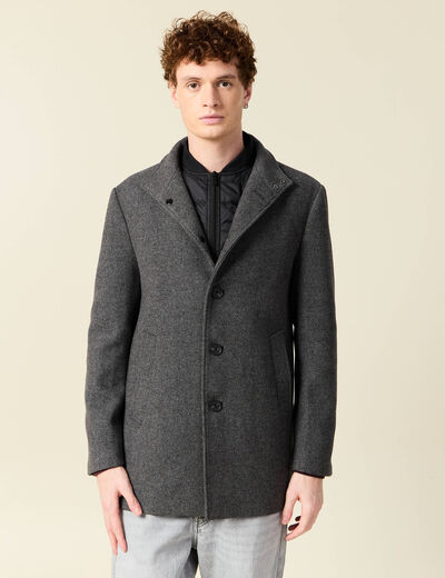 Manteau droit mi-long col montant gris fonc&eacute; homme