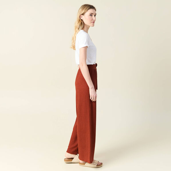 Pantalon large fluide noeud marron cognac femme