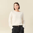 Pull ajour&eacute; col bateau manches longues ecru femme
