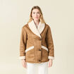 Manteau suédine col châle marron femme