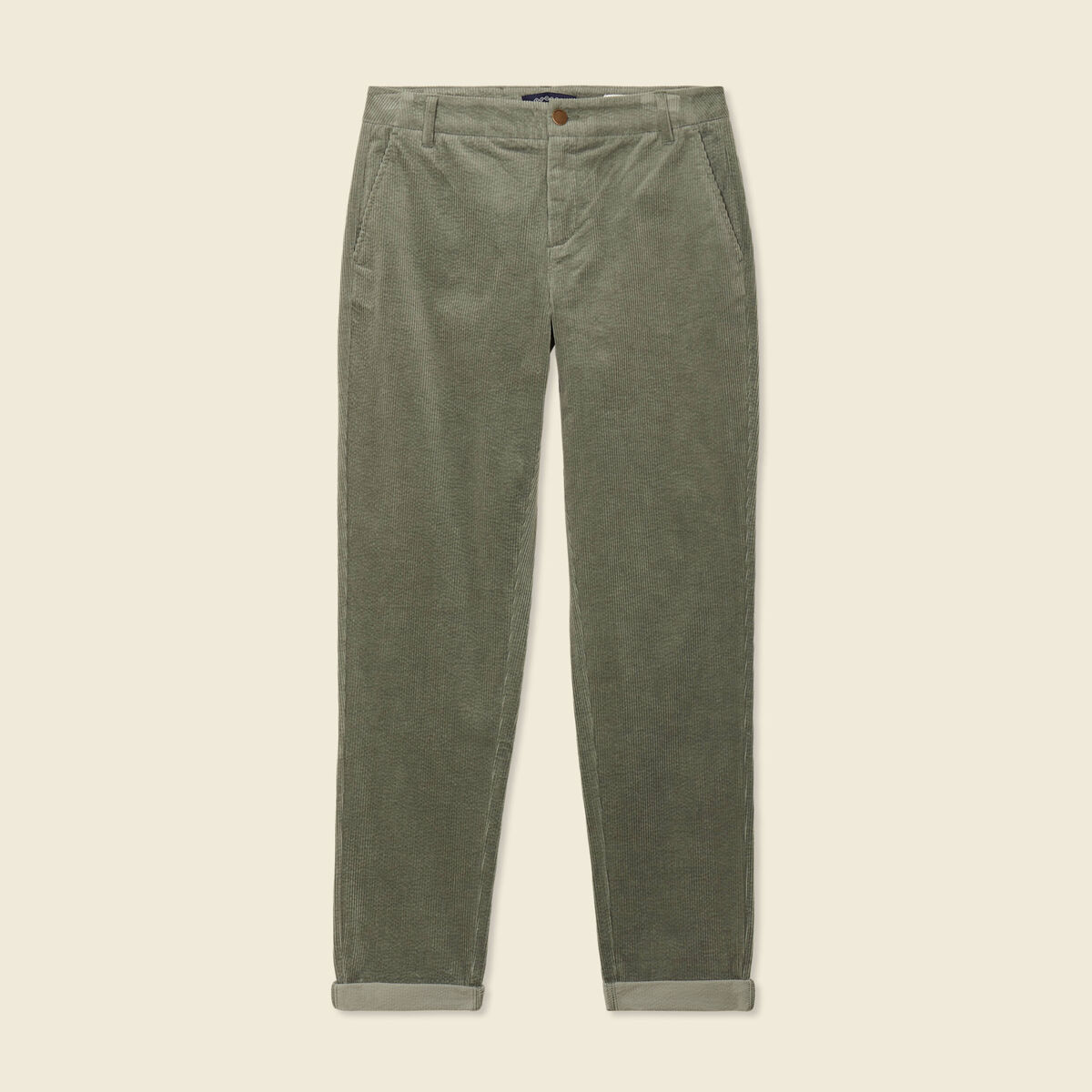 Pantalon chino velours c&ocirc;tel&eacute; vert kaki femme