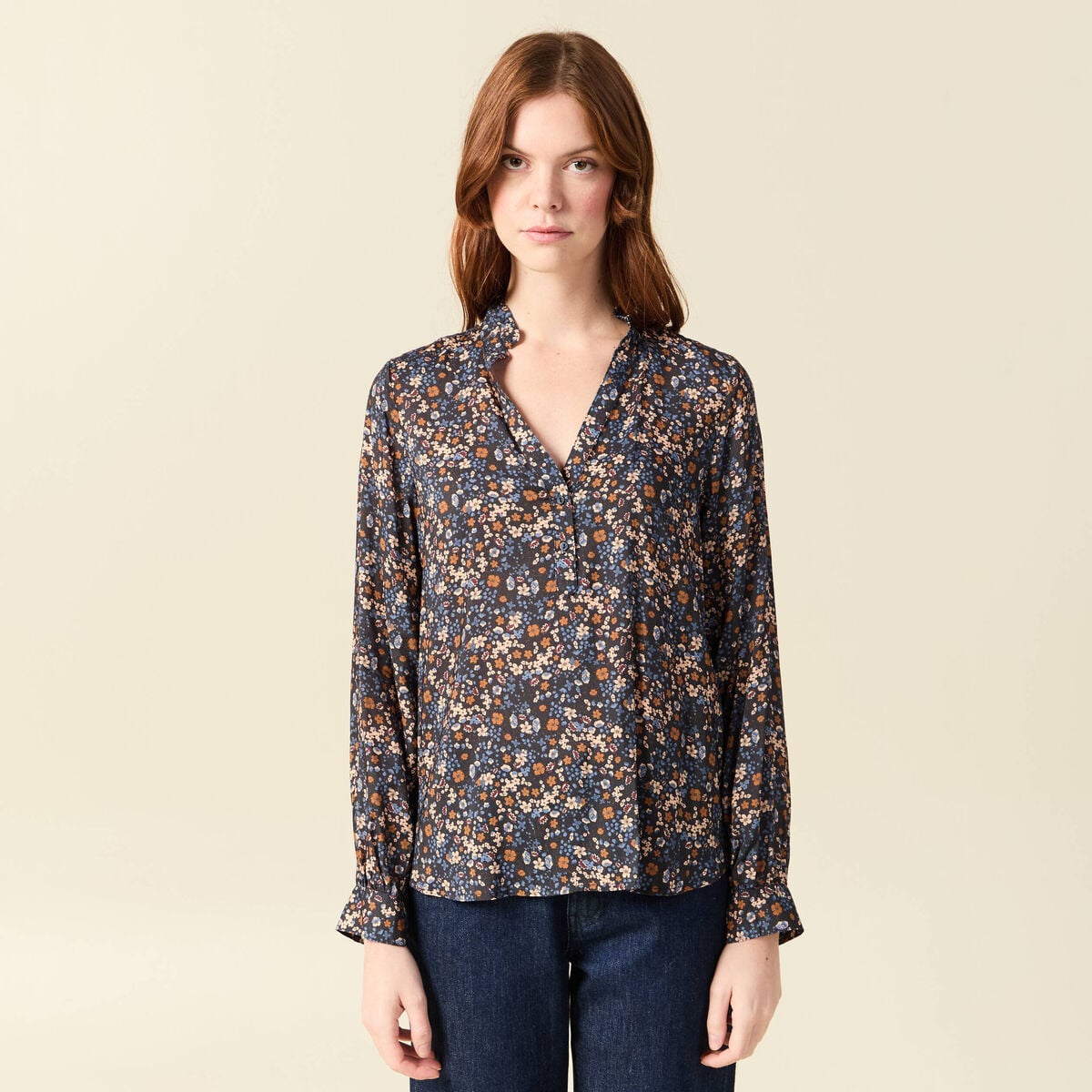 Blouse manches longues bleu marine femme