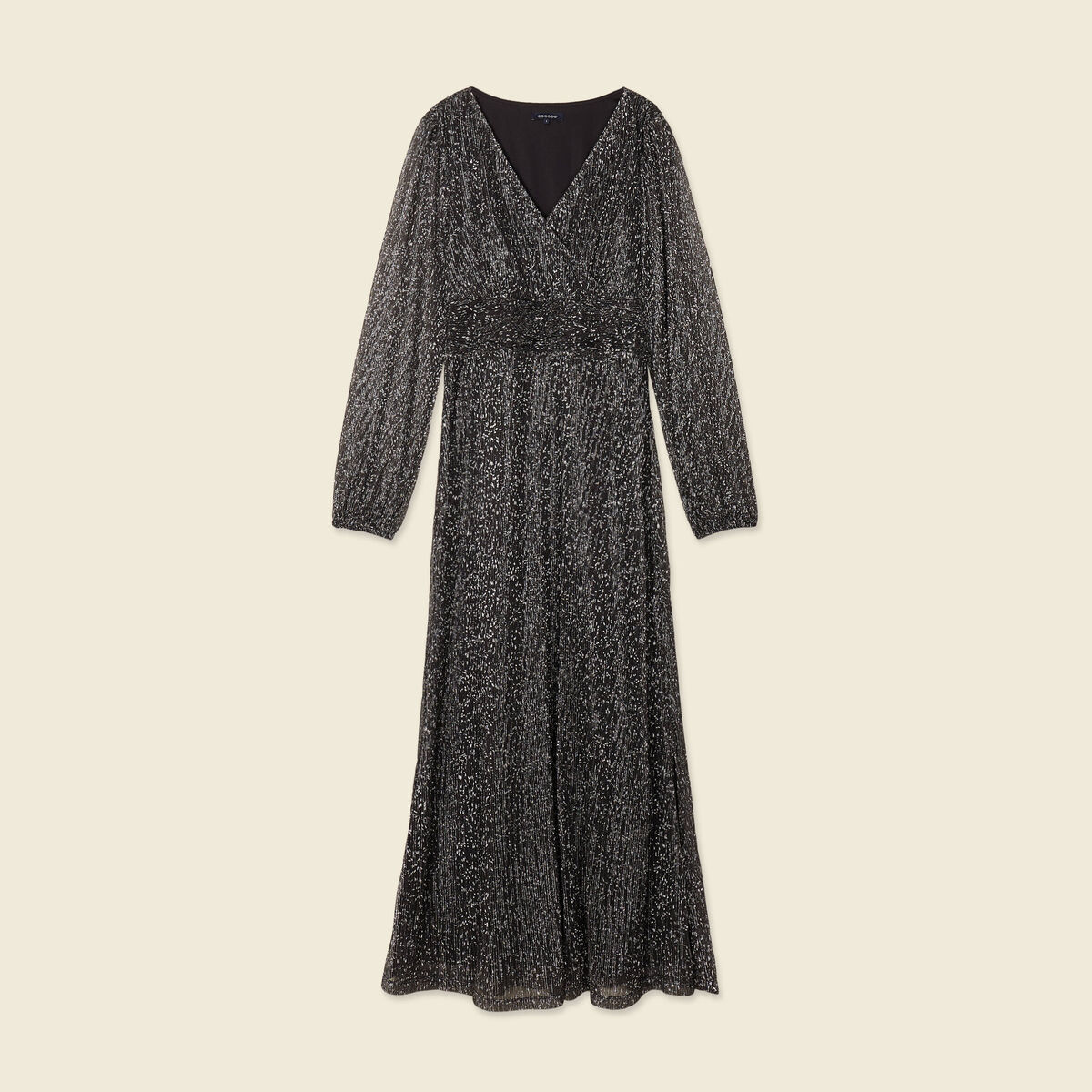 Robe longue fils métallisés noir femme