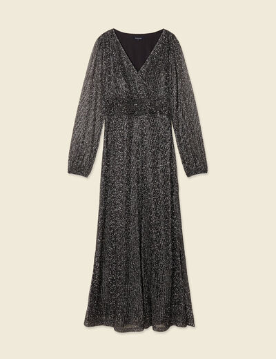 Robe longue fils métallisés noir femme