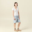 T-shirt ajust&eacute; col V manches courtes ecru femme
