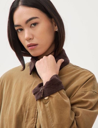 Parka oversize courte col classique camel femme