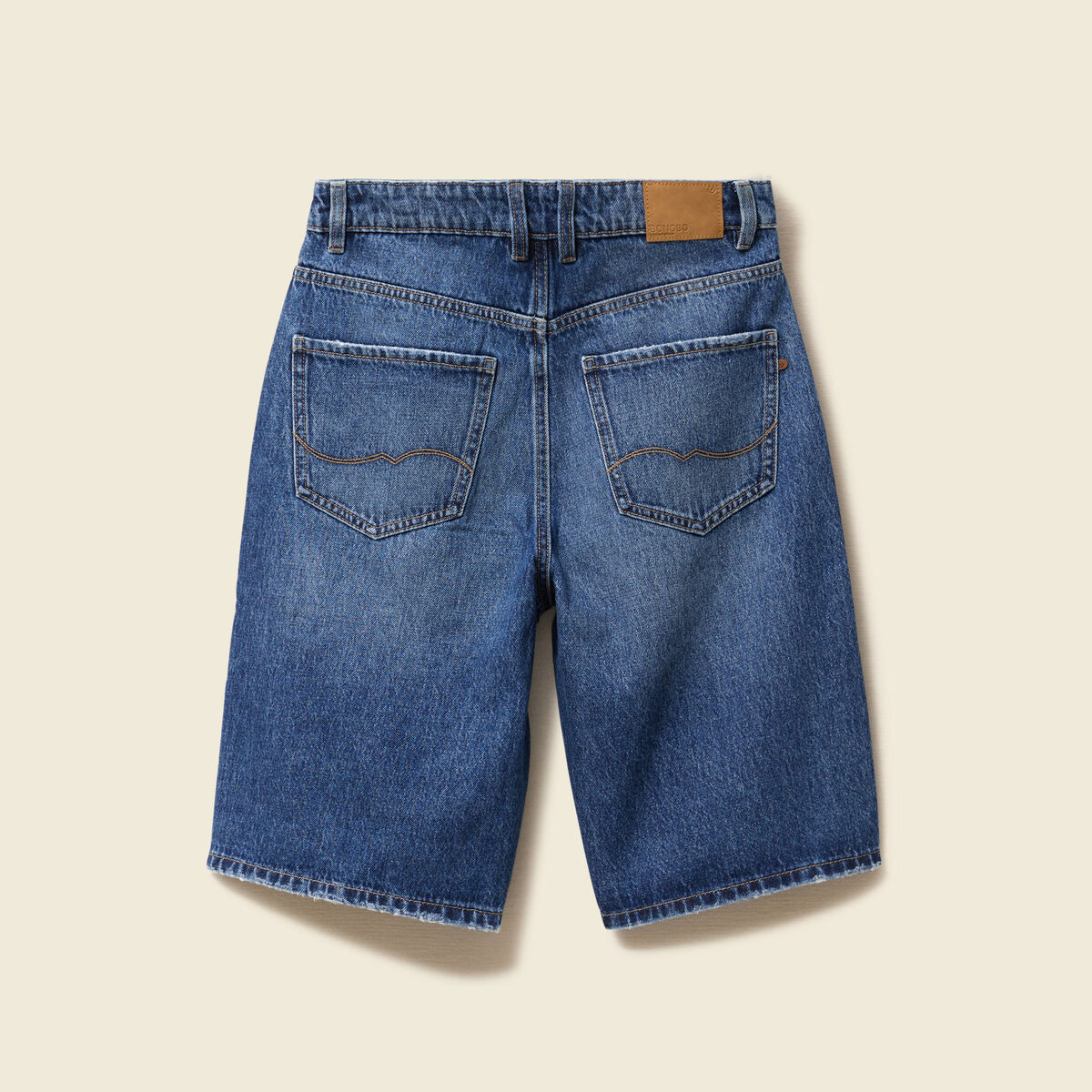 Bermuda large taille haute en coton denim stone femme