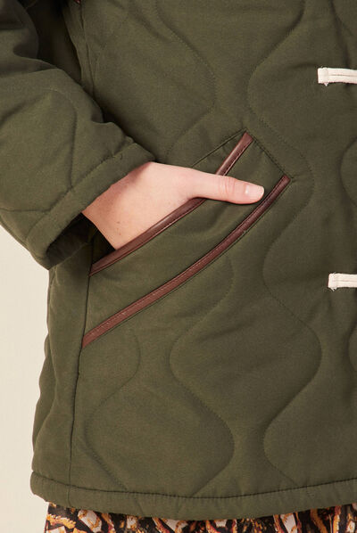 Parka doublée à capuche vert kaki femme