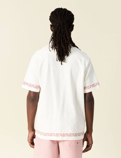 Chemise manches courtes brodée ecru homme