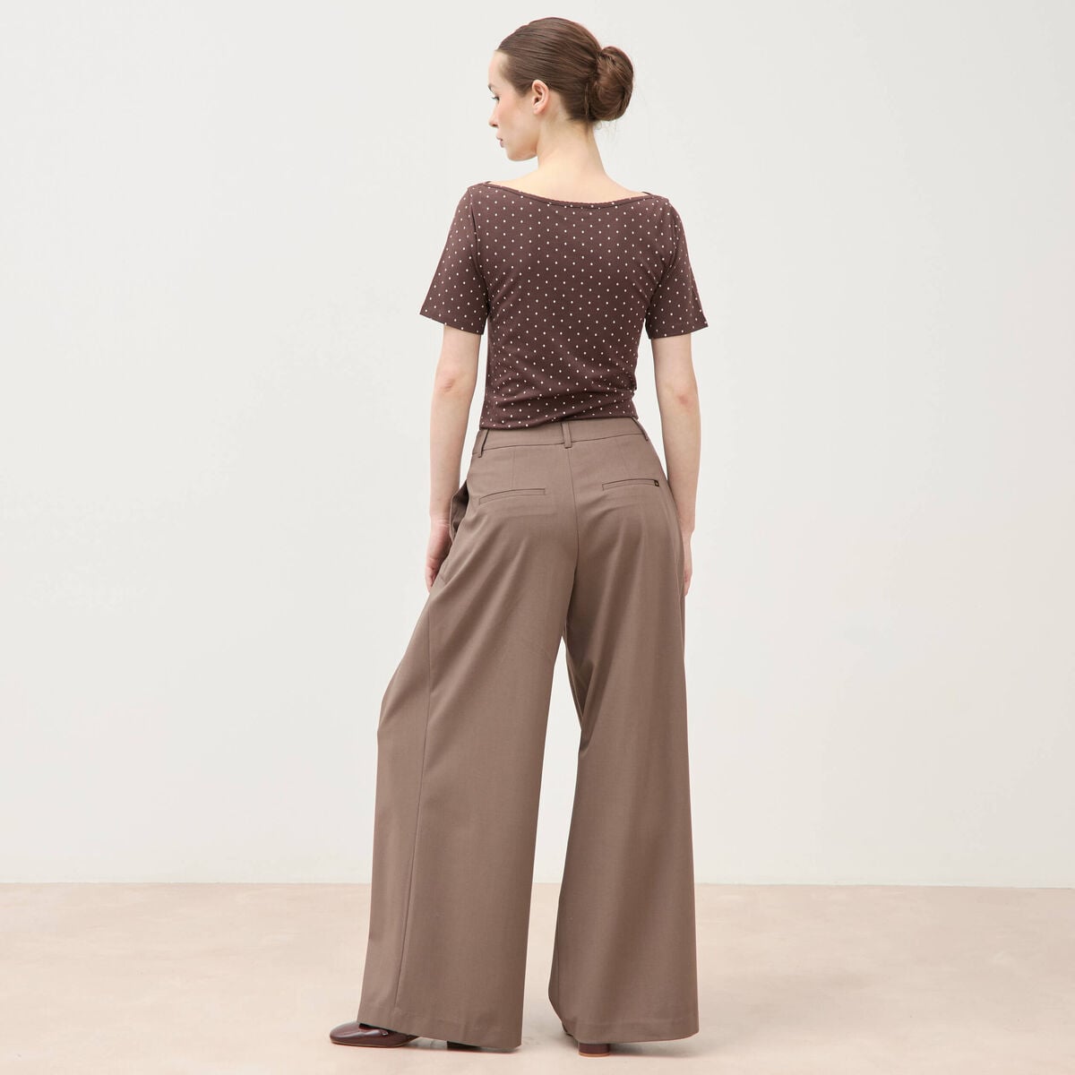 Pantalon large taille standard marron femme