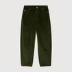 Pantalon barrel taille haute velours vert fonc&eacute; femme