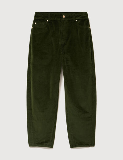 Pantalon barrel taille haute velours vert fonc&eacute; femme