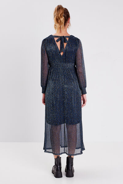 Robe longue droite fluide noir femme