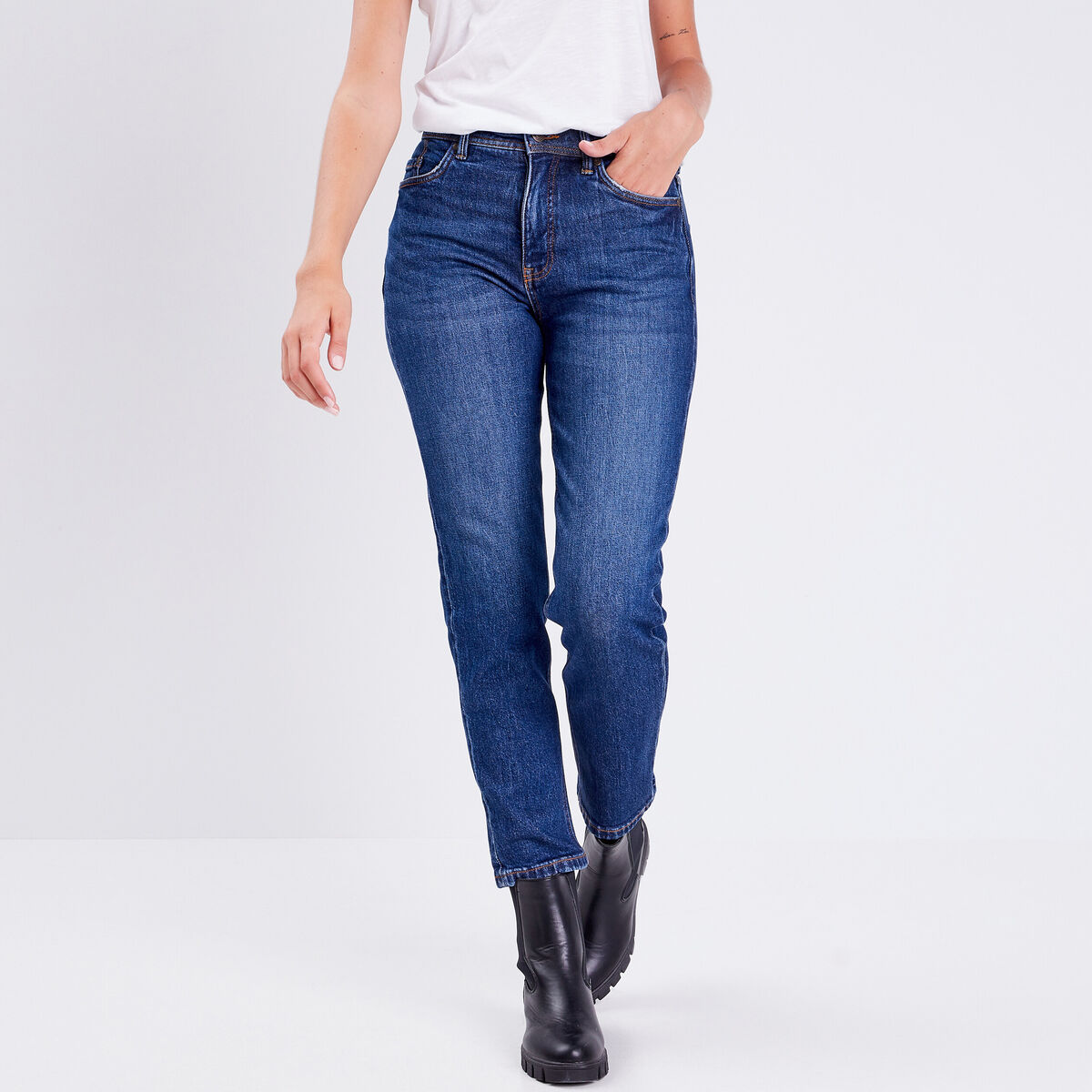 Jeans regular denim brut femme