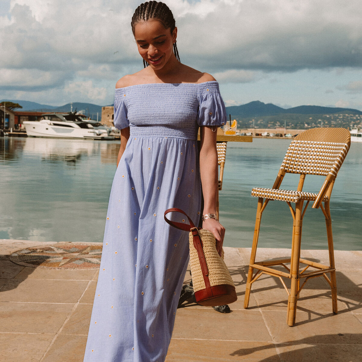 Robe col carr&eacute; manches courtes coton blanc femme