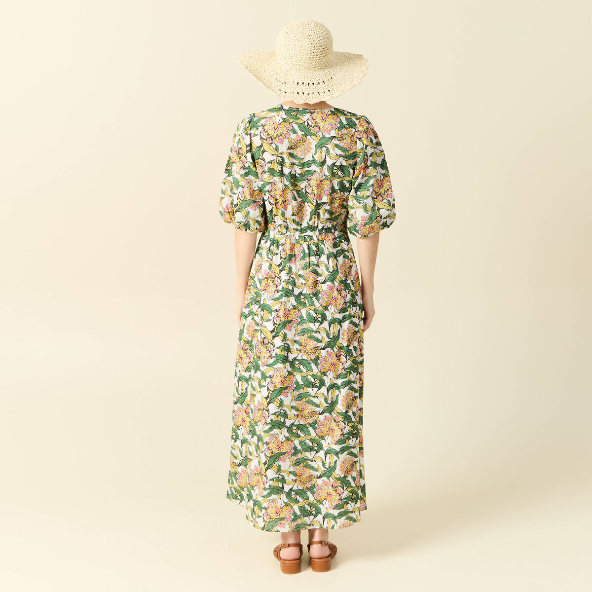 Robe longue évasée blanc femme