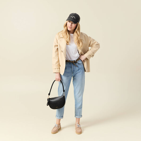 jeans mom ceinture foulard denim bleach femme Jeans mom ceinture foulard denim bleach femme