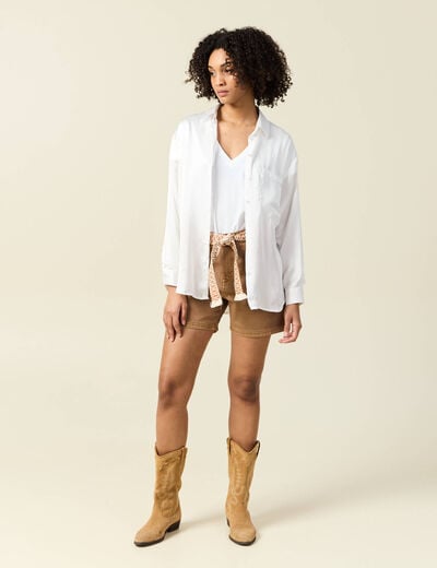 Short boyfriend ceinturé jean vert kaki femme
