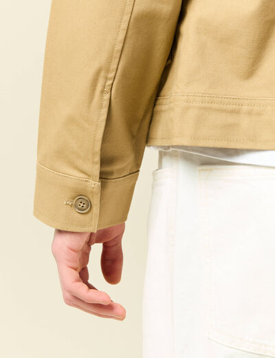 Blouson droit court en coton beige homme