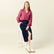 Blouse manches longues volants vieux rose femme