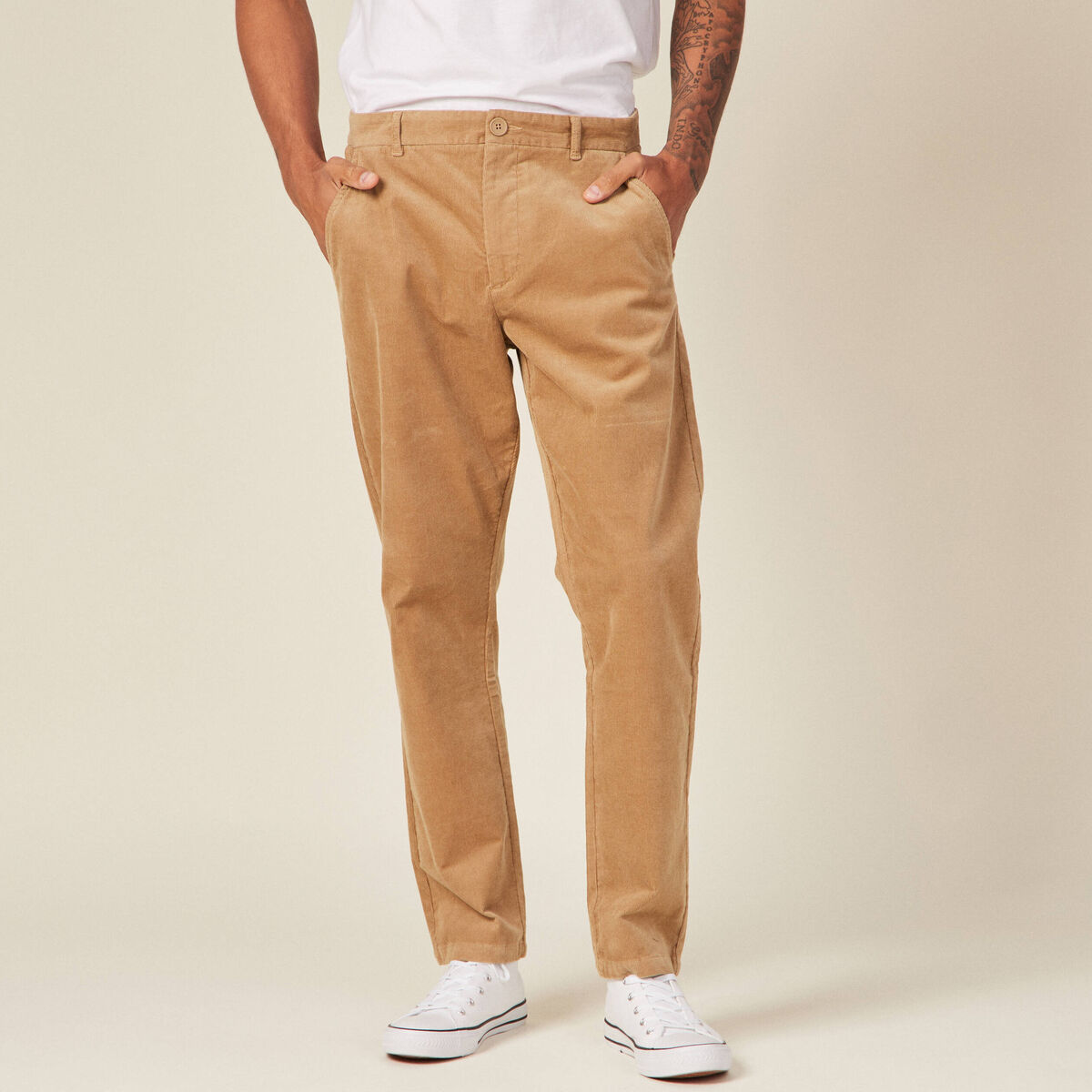 Pantalon chino tapered velours beige homme